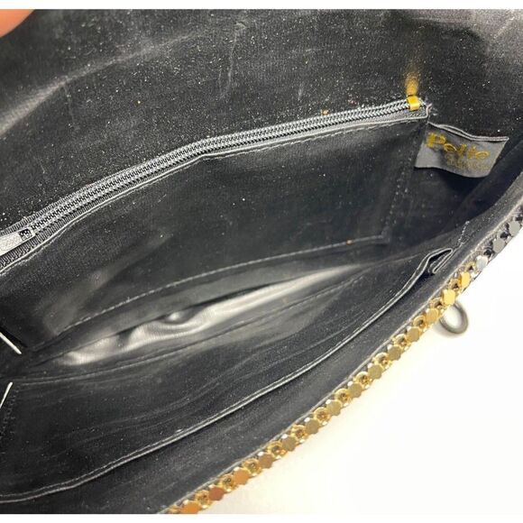 Vintage Pelle purse Gold and black aluminum mesh envelope clutch purse BoxU - Picture 3 of 4